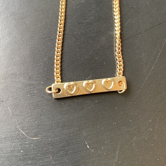 Gold Tone Three Heart Bar Necklace - Picture 3 of 7